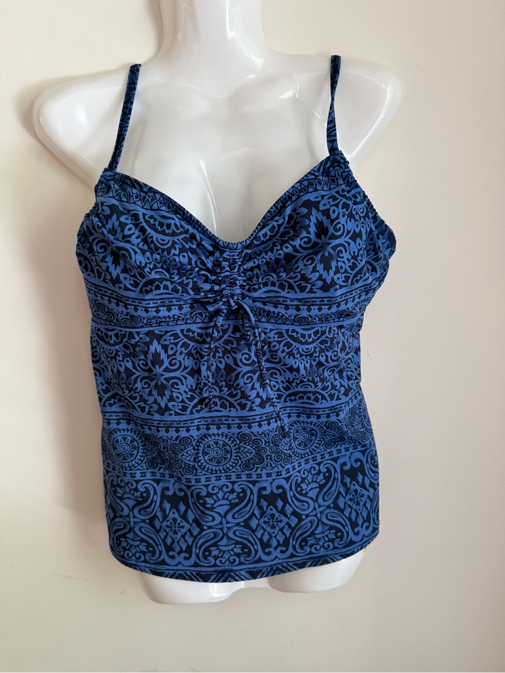 Lands End Blue Patterned Adjustable-Strap Tankini Top